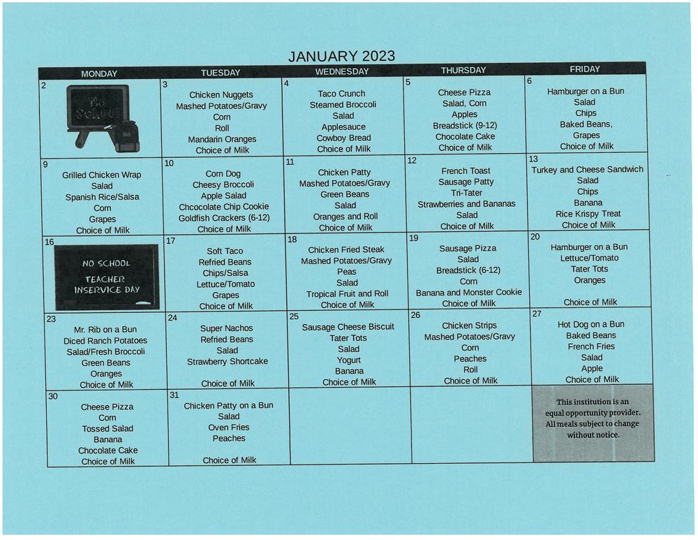 January Lunch Menu | Norwich School